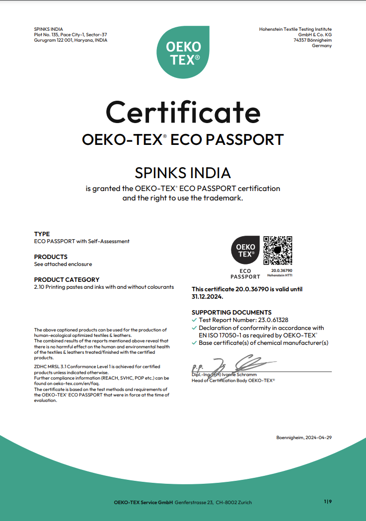 Tagless printing inks OEKO-TEX Certified