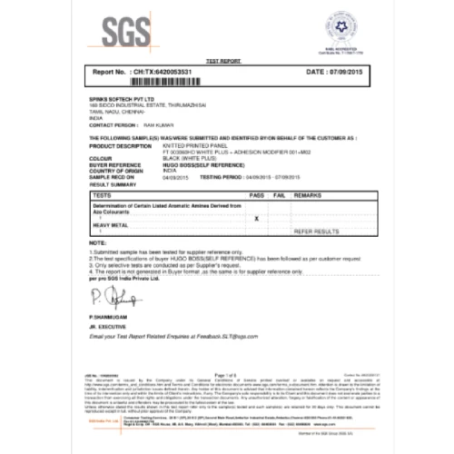 Aromatic Amines Derivative Certificate